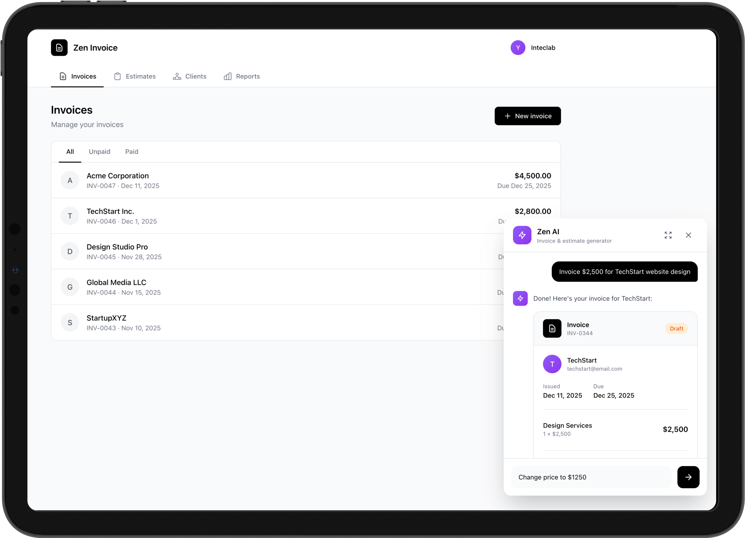 ZenInvoice Dashboard